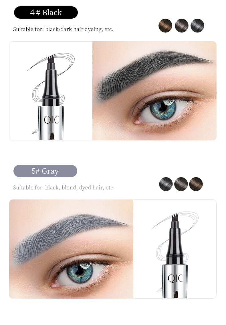 4-Tip waterproof 3D eyebrow pen in black and grey