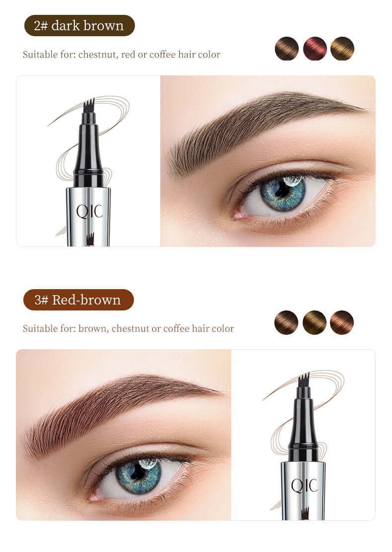 4-Tip waterproof 3D eyebrow pen in dark brown and red brown