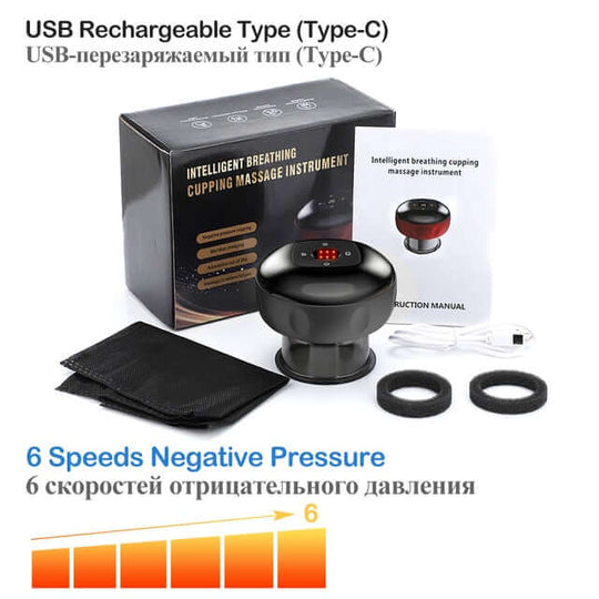 USB rechargable electric vacuum cupping massager with 6 speeds negative pressure and a box