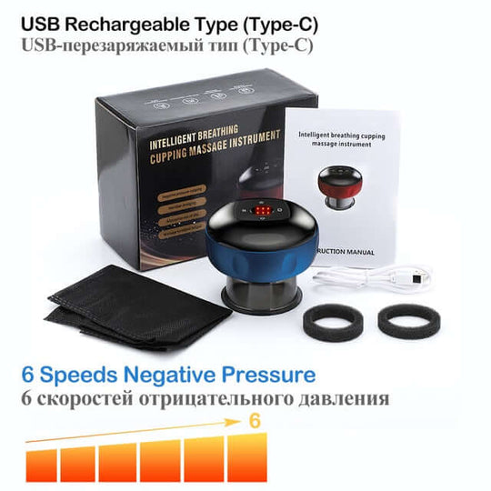 USB rechargable electric vacuum cupping massager with 6 speed negative pressure