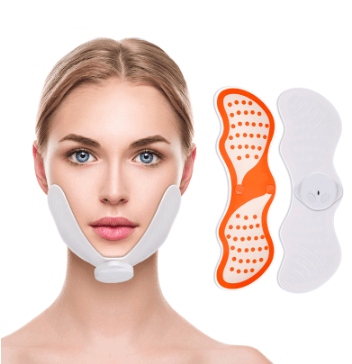 A woman's face with a massager + facial slimming and sculpting massagers in 2 colors 