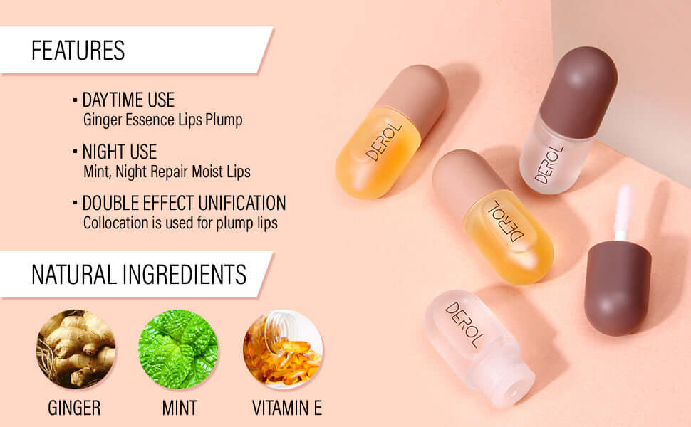 Features and natural ingradients of lip plumper set 