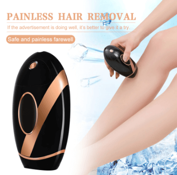 IPL hair removal device and a woman removing hair from her legs with it