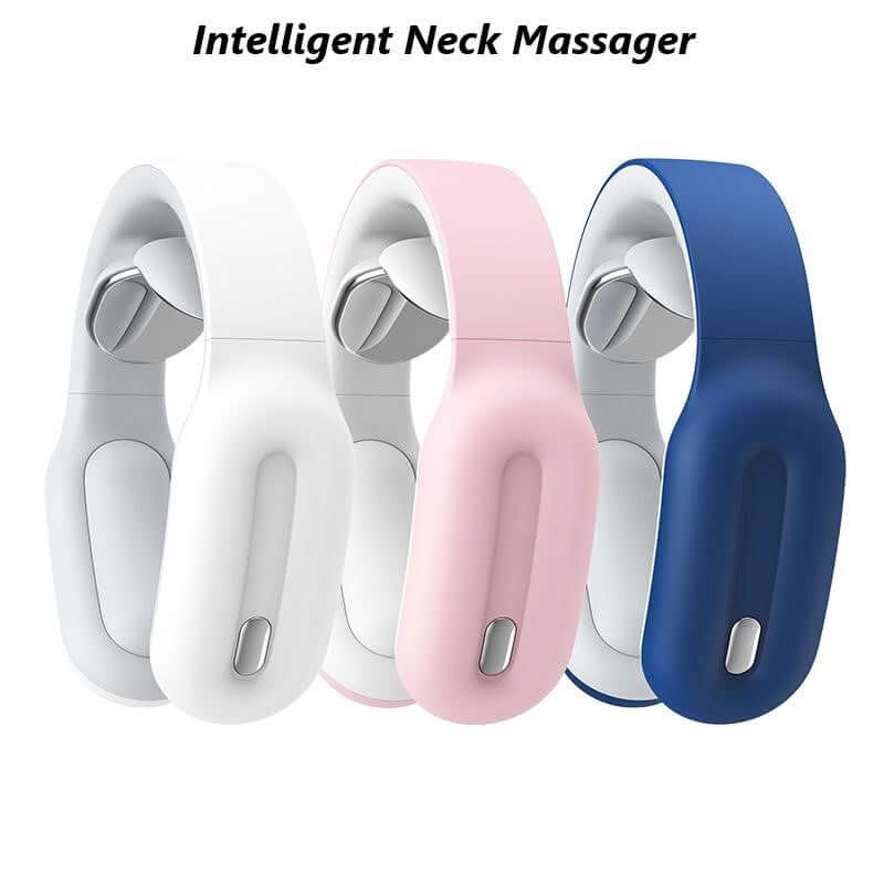 Intelligent electric pulse neck massager in three colors - white, pink and blue