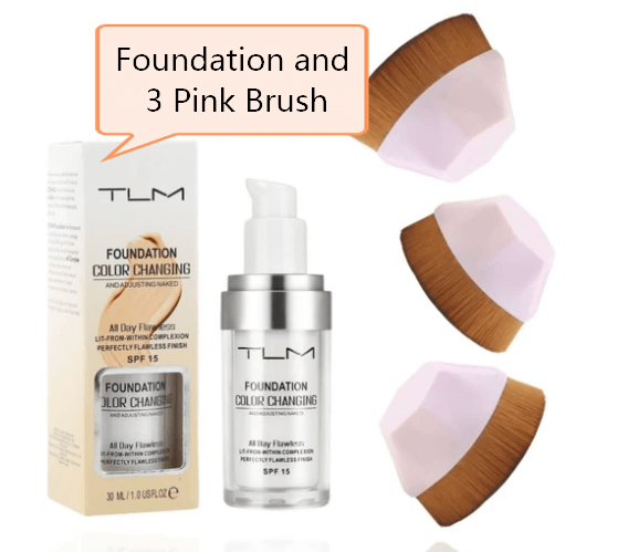 SPF50 color changing foundation and 3 pink braushes