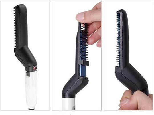 Three views of the multifunctional hair styler brush