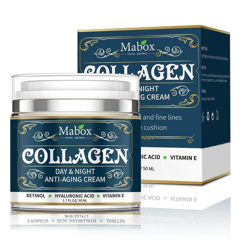 A box and a jar of face moisturizing collagen cream