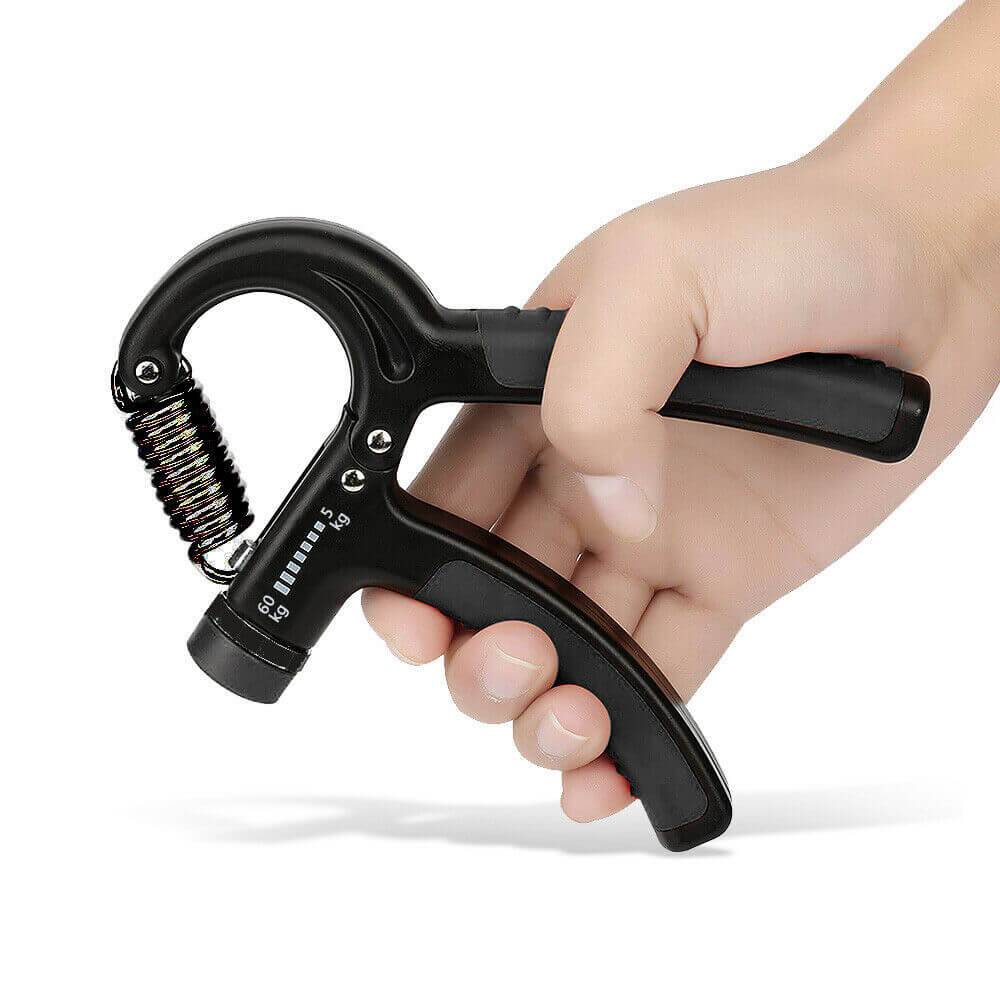 A hand holding the adjustable hand gripper 