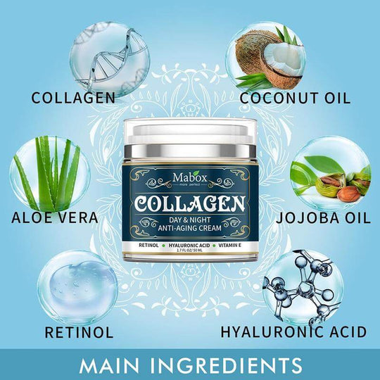 A jar of face moisturizing collagen cream and its main natural ingradients 