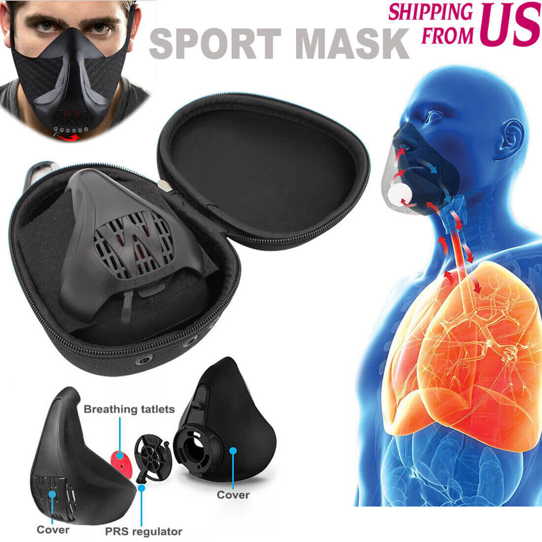 A man wearing an altitude traing face mask; shipping from usa