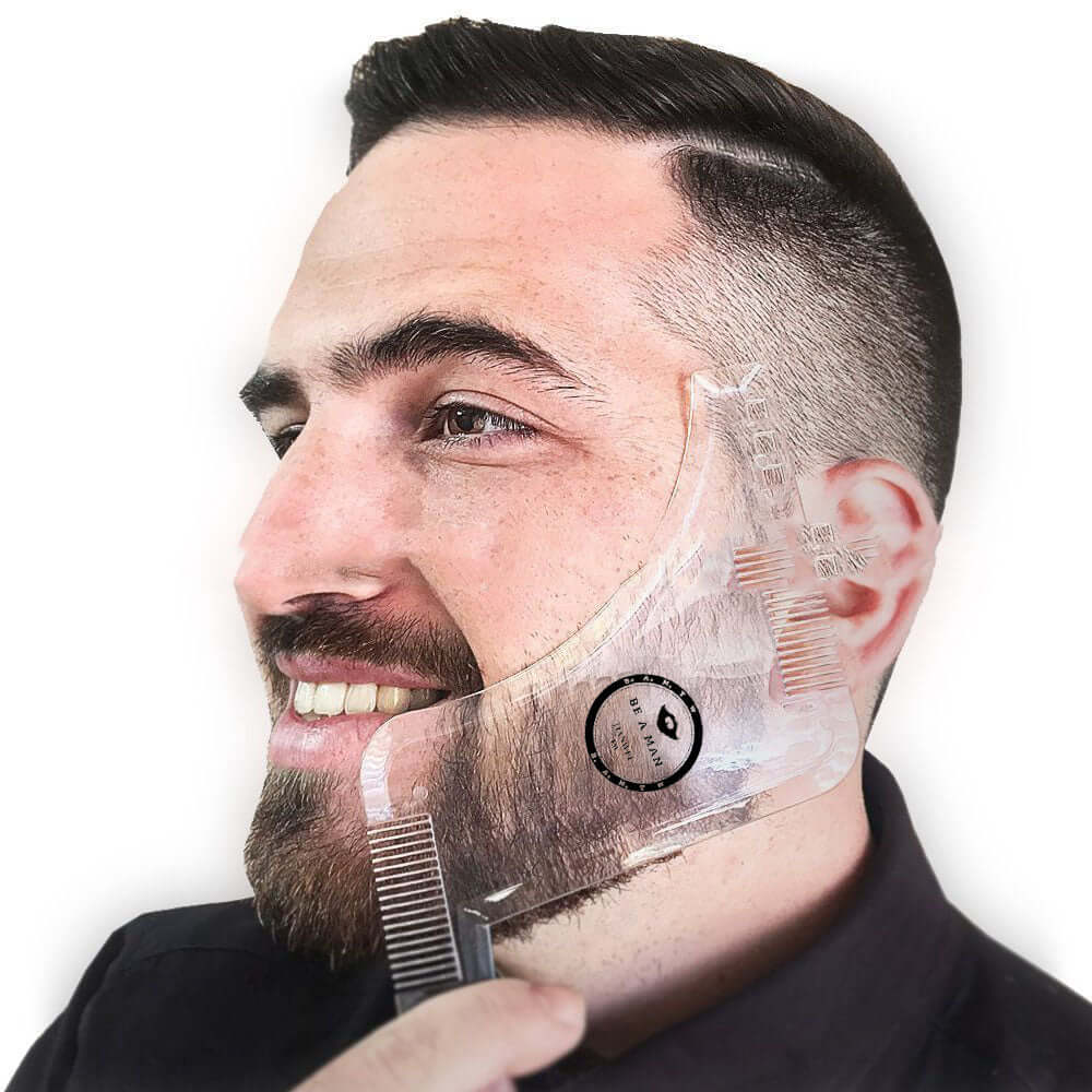 A men with a white beard shaping and styling tool