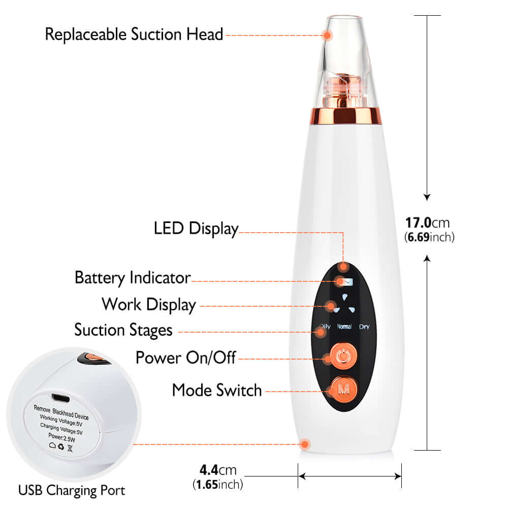 Comprehensive schematic of the electric rechargable blackhead remover 