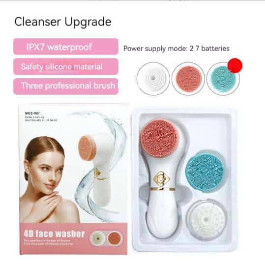 Electric facial cleansing device in 3 colors - white, blue and pink