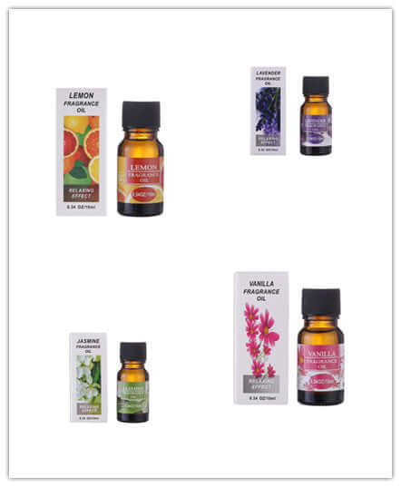 Four bottles and their boxes of the top 13 aromatherapy essential oils 