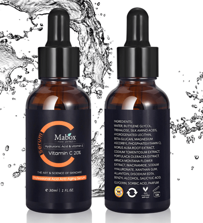 Front and back view of Mabox anti-wrinkle Vitamin C serum