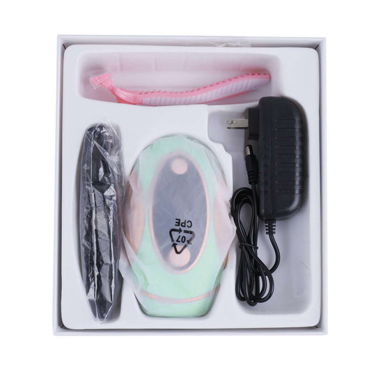 Green IPL hair removal device, USB charger, razor and another unknown part