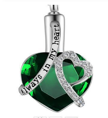 Green always in my heart jewellery urn pendant on a chain