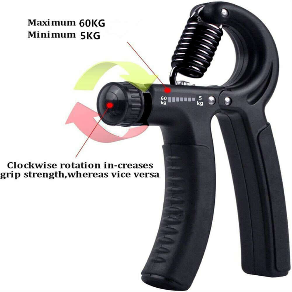 the resistance of adjustable hand gripper can be increased or decresed by clock-wise or anti-clockwise rotation