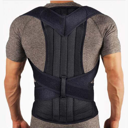 Rear view of a man wearing a posture corrector