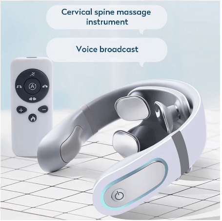 Rechargable wireless neck massager with four heads and voice broadcast