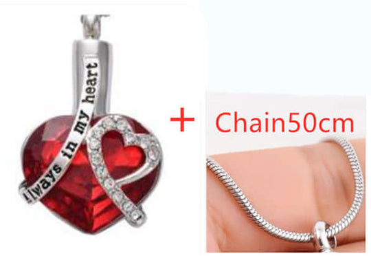 Red always in my heart jewellery urn pendant and a 50 cm chain