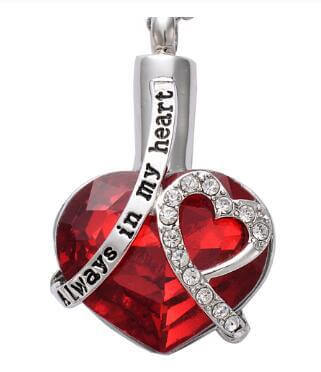 Red always in my heart jewellery urn pendant