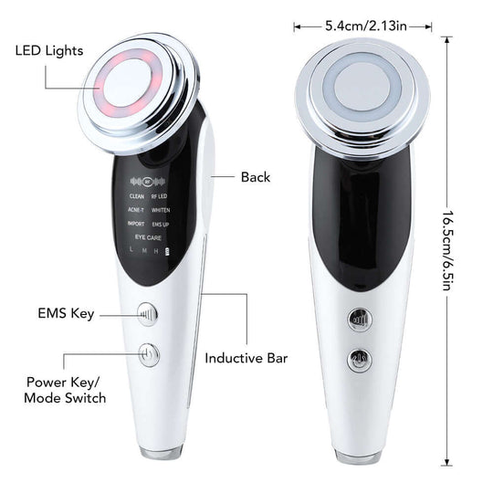 Schematic and size of the 7 in 1 skin rejuvenation device