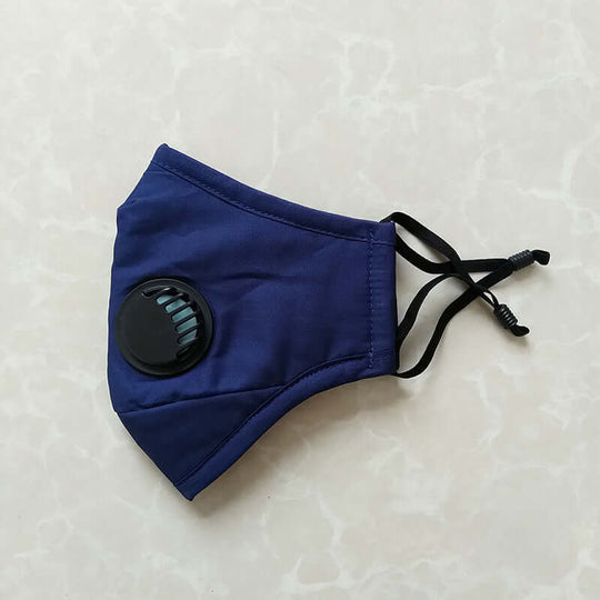 side view of a blue check cotton PM2.5 reusable face mask