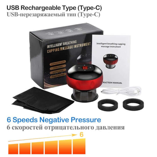 USB rechargable electric vacuum cupping massager with 6 speeds negative pressure