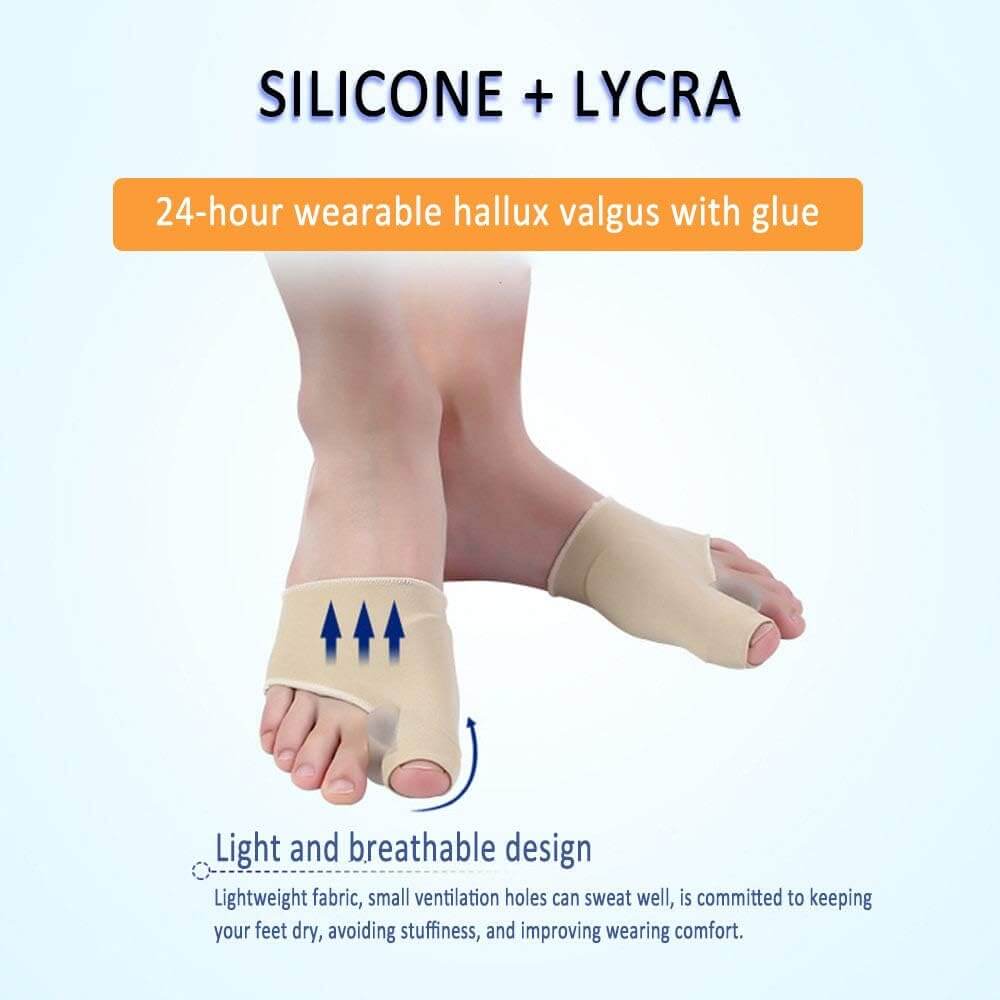 The orthopedic bunion corrector with toe separator is made of silicone and lycra