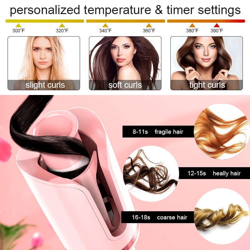 The professional hair curler has 6 temperature setting for different hair types