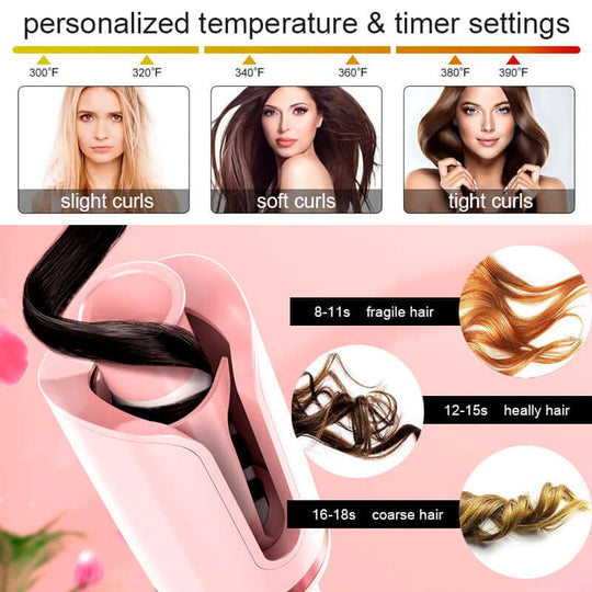 The professional hair curler has 6 temperature setting for different hair types