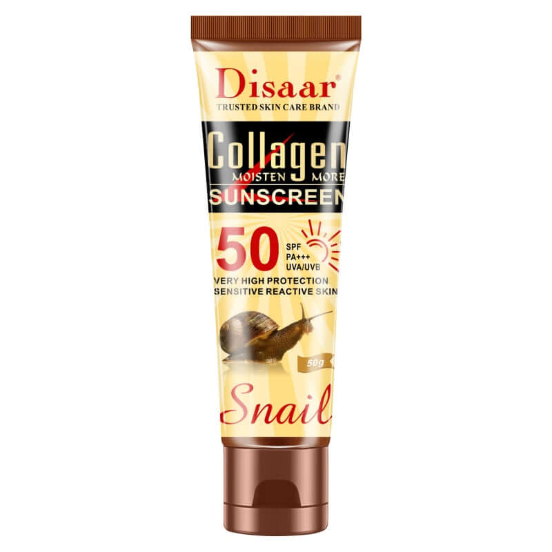 A tube of Disaar 50 SPF collagen sunscreen