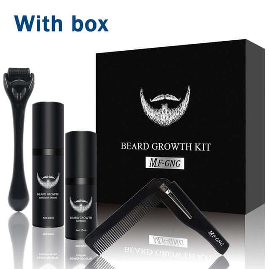 What is in  the box of beard growth kit with derma roller