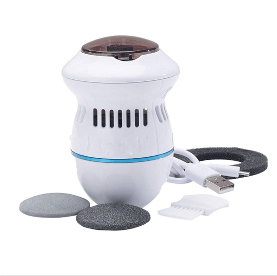 The package of Electric Vacuum  Callus Remover includes 1xVacuum Callus Remover, 2xGrinding Heads, 1xUSB Charging Line, 1xBrush, 1xSponge Ring, 1xUser Manual