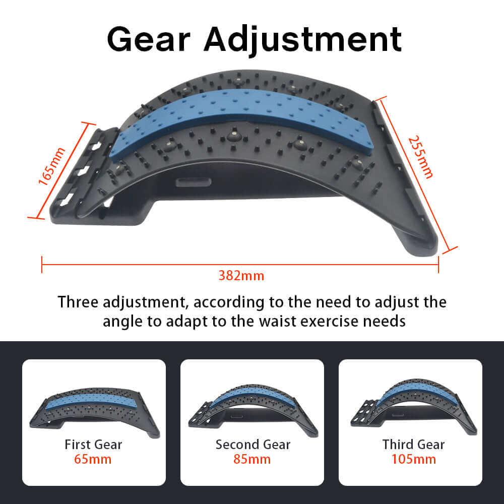 3 levels of adjustment and size of back stretcher for pain relief