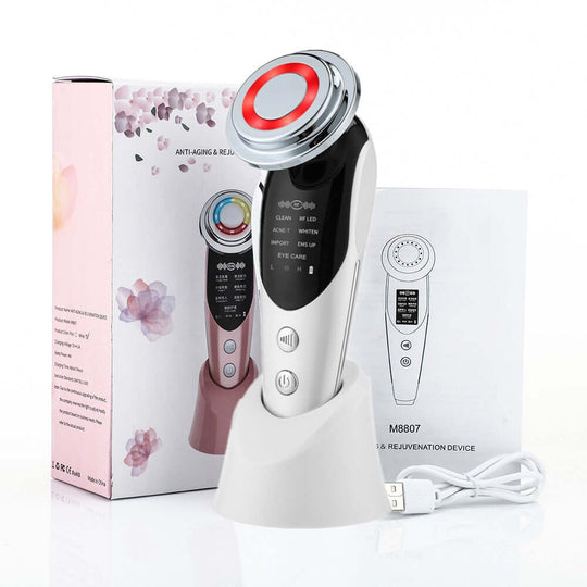 7-in-1 skin rejuvenation device, a box and a charger