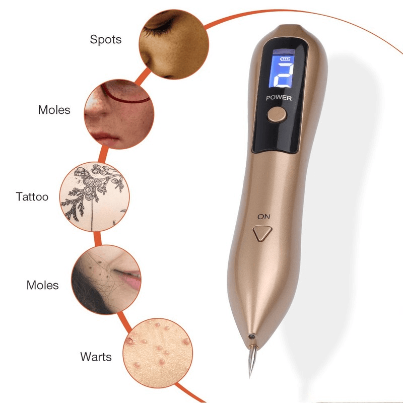 Versatile 9-Intensity Levels Blemish Remover Pen for effectively eliminating warts, moles, tattoos, spots, and various skin imperfections.