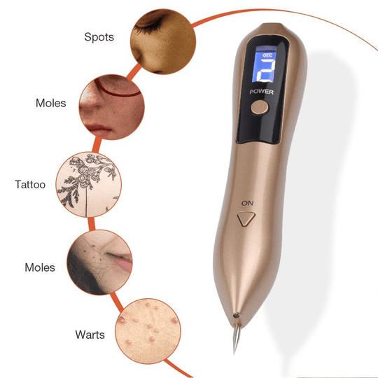 Versatile 9-Intensity Levels Blemish Remover Pen for effectively eliminating warts, moles, tattoos, spots, and various skin imperfections.