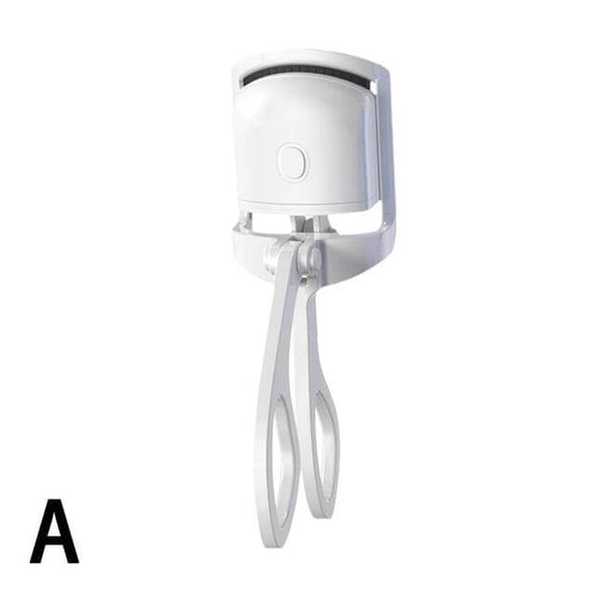 A white rechargable electric  eyelash curler