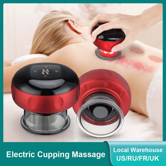 An electric vacuum cupping massager applied on an woman's back