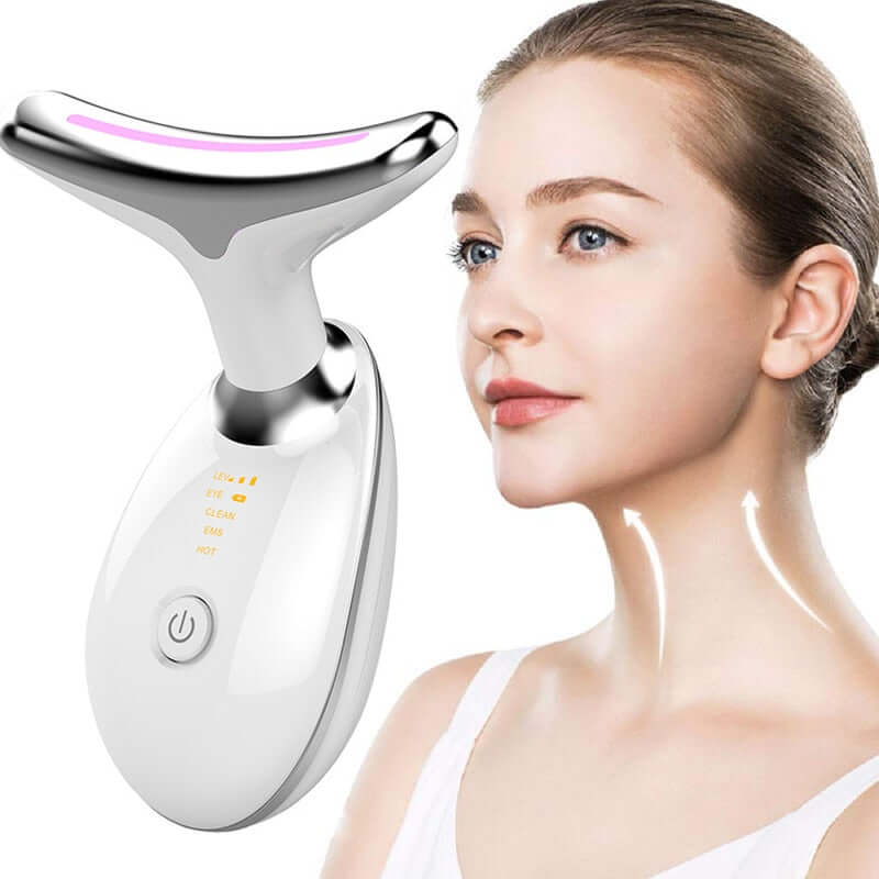 Anti-wrinkle face and neck massager and the face of a beautiful woman