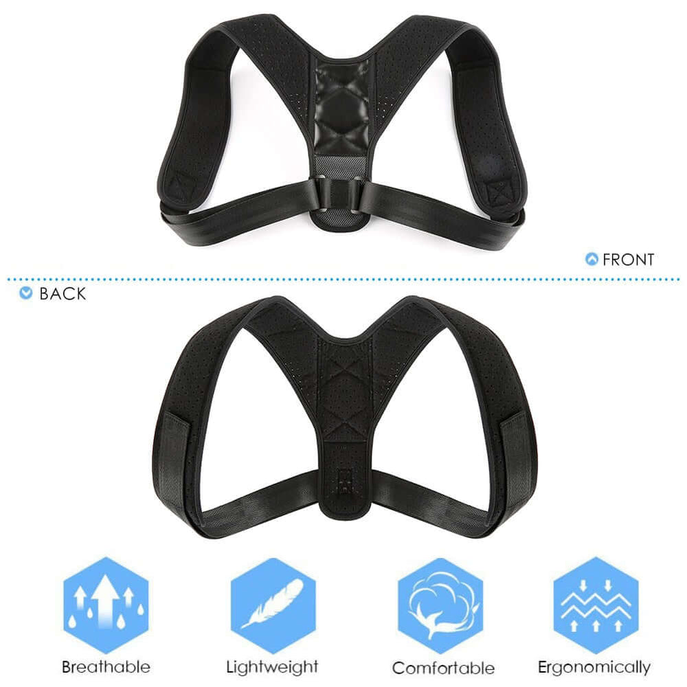 Back and front side of back support brace and key features