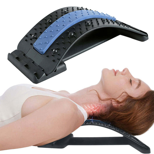 Back stretcher for pain relief  and a woman lying on it