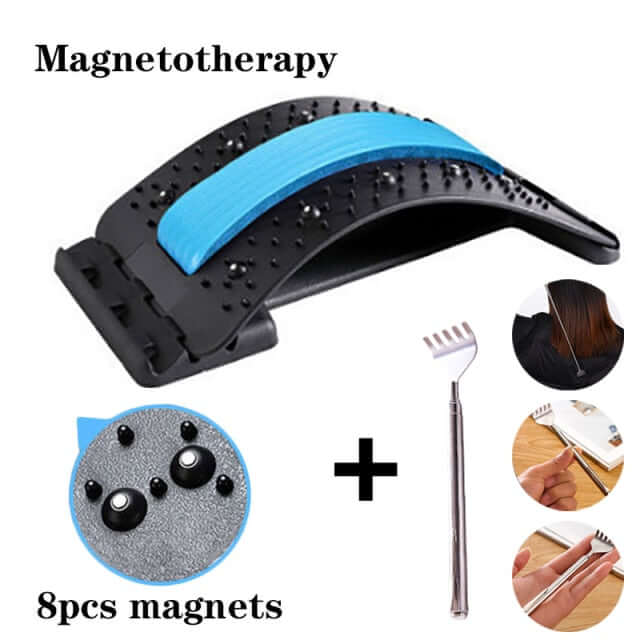 Blue and black magnetotherapy multi-level adjustable back massager - 8 pcs magnets + oar