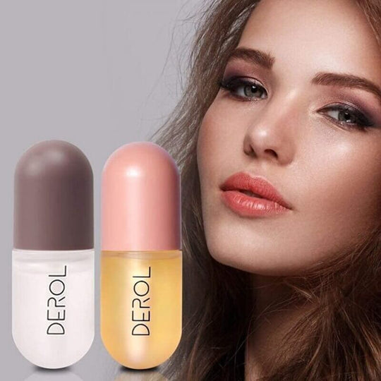 Ginger and mint natural lip plumper and care set and a face of a beautiful girl