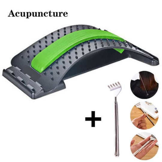 Green and black acupuncture multi-level adjustable back massager plus oar