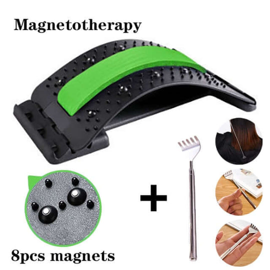 Gree and black magnetotherapy multi-level adjustable back massager - 8 pcs magnets + oar