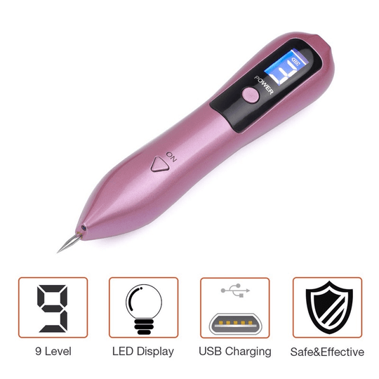 Experience the power of the Blemish Remover Pen with 9-Intensity Levels, LED display, and USB charging for a safe and effective solution to flawless skin.