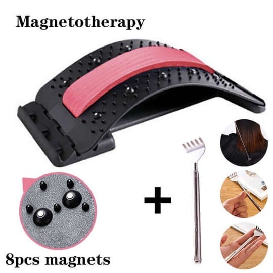 Pink and black magnetotherapy multi-level adjustable back massager - 8 pcs magnets + oar